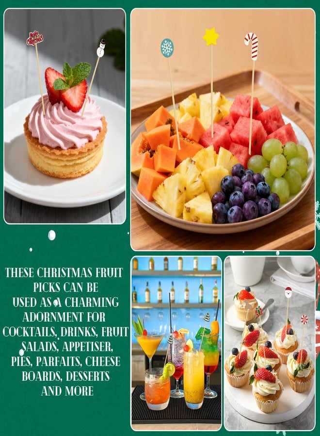 HFBOBP 100pcs Christmas Cocktail Picks, 4.7inch Christmas Tree Snowman Santa Claus Reindeer Candy Snowflake Gift Bamboo Cocktail Toothpicks Fruit Food Appetizer Skewers for Winter Christmas Party Decorations - Image 4